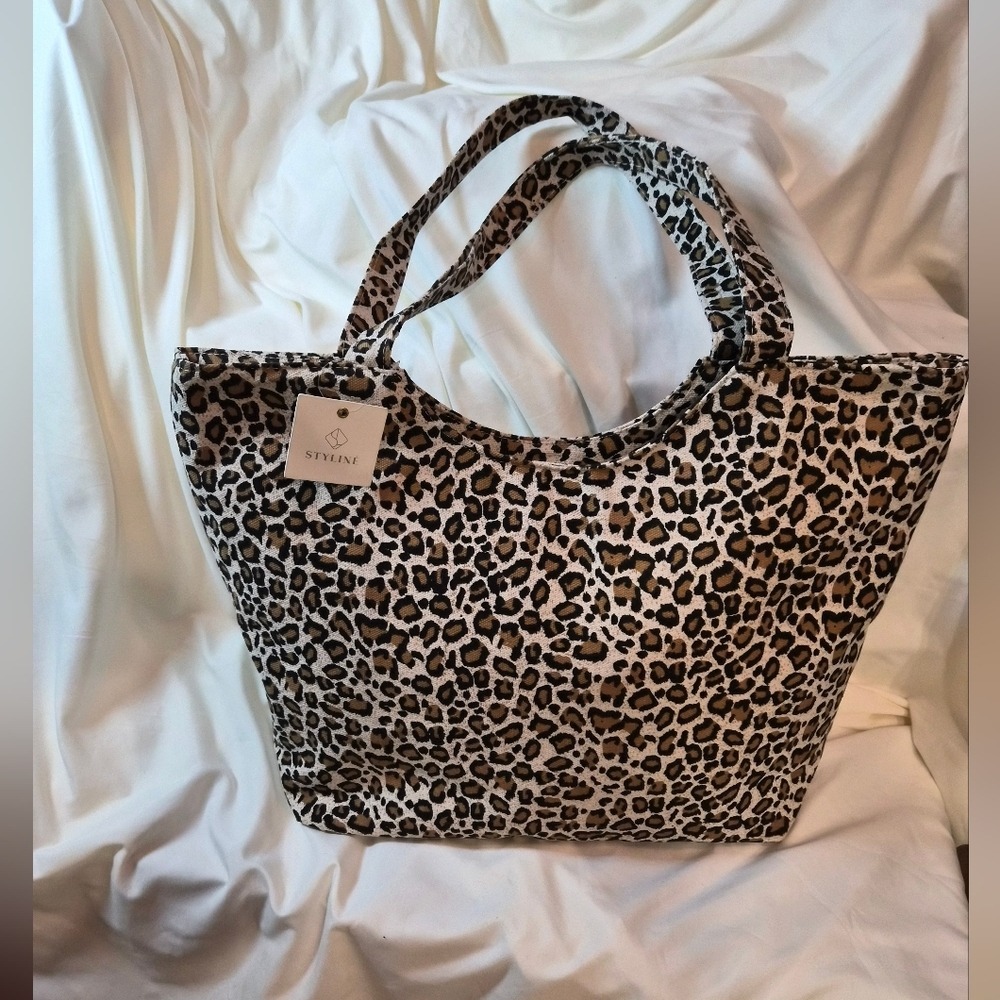 Styline Leopard Print Tote Bag Animal Pattern Canvas Shoulder Bag NWT